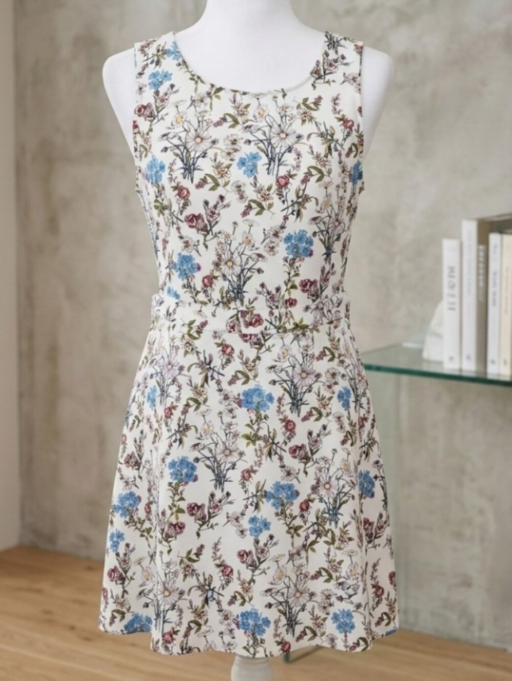 Divided by H&M Women's Floral Sleeveless Mini Dress Side Lace-Up Detail White 10